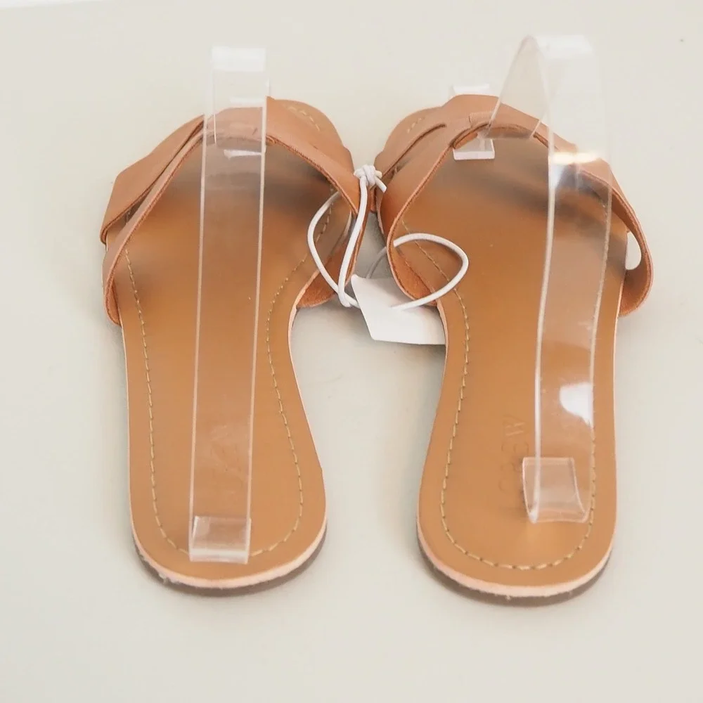J.Crew Women's Size 7 Tan Brown‎ Leather Slide Sandals Flat Slip On "H" Shape - Picture 6 of 11